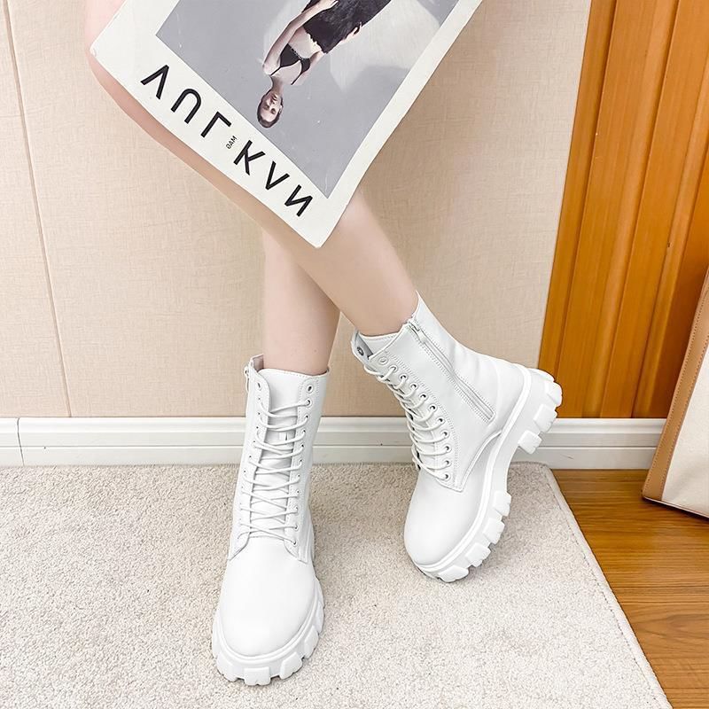 Heel Lace-Up Boots Chunky Short Platform
