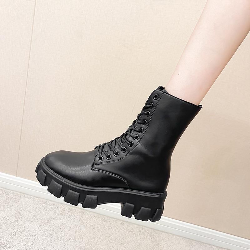 Heel Lace-Up Boots Chunky Short Platform
