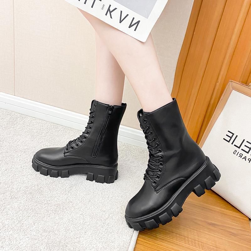 Heel Lace-Up Boots Chunky Short Platform