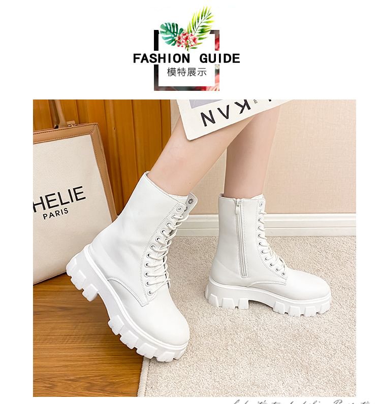 Heel Lace-Up Boots Chunky Short Platform