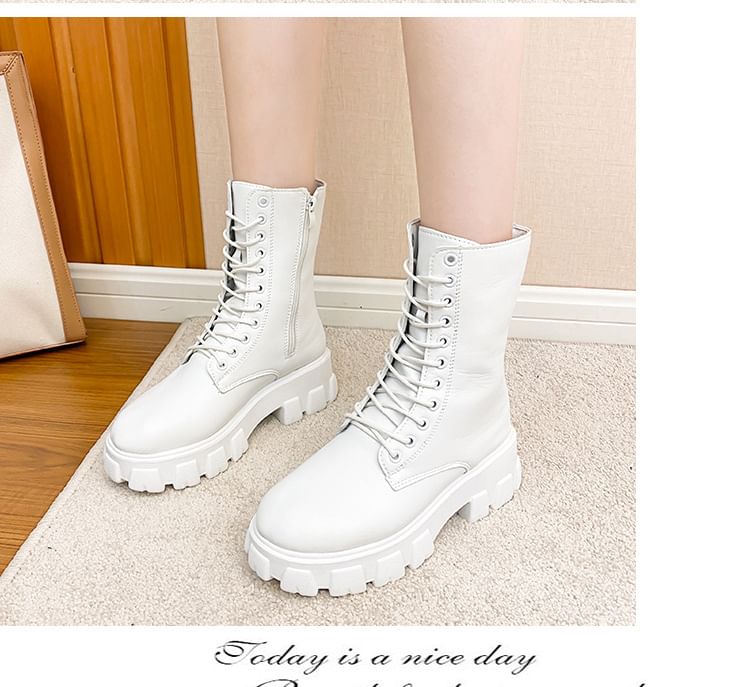 Heel Lace-Up Boots Chunky Short Platform