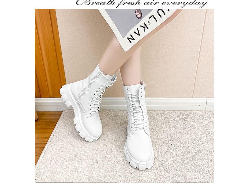 Heel Lace-Up Boots Chunky Short Platform