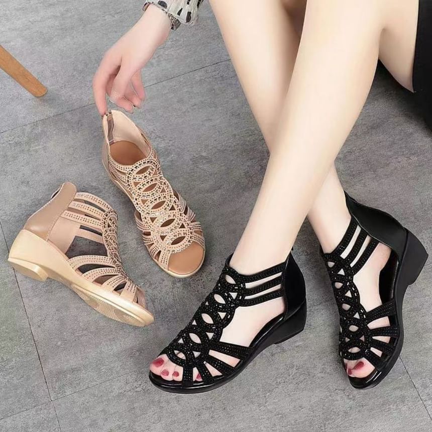 Heel Wedge Roman Rhinestone Sandals