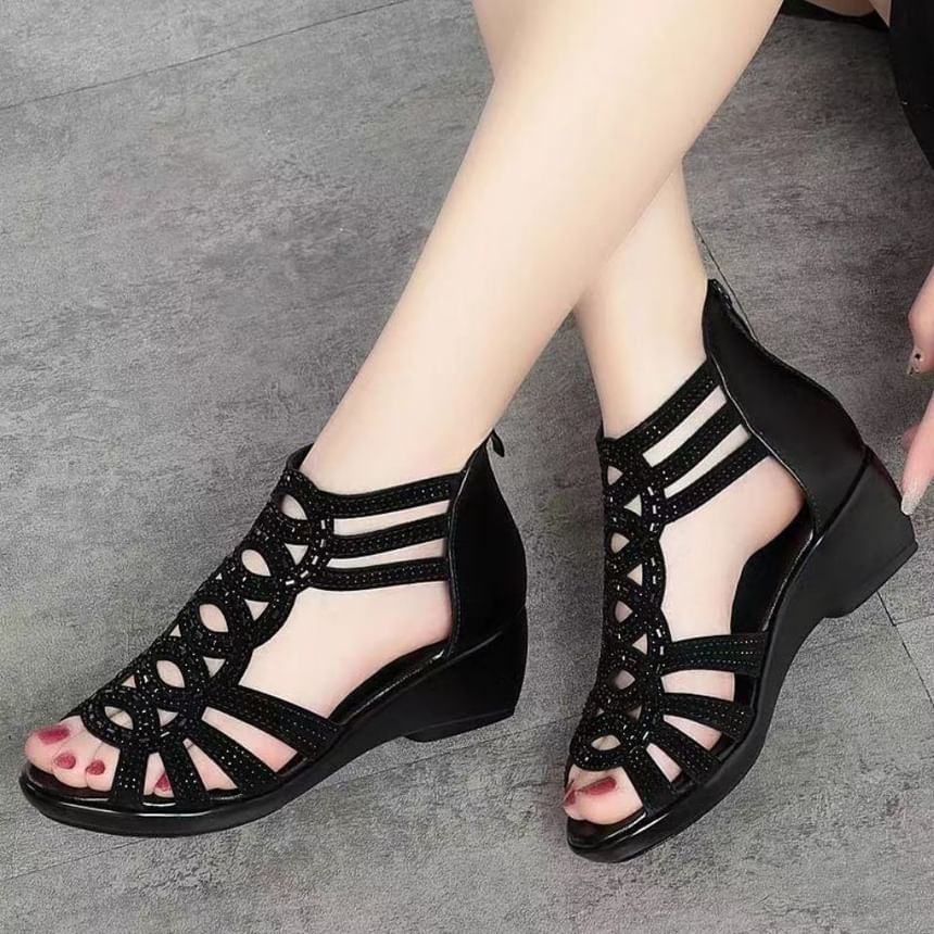 Heel Wedge Roman Rhinestone Sandals