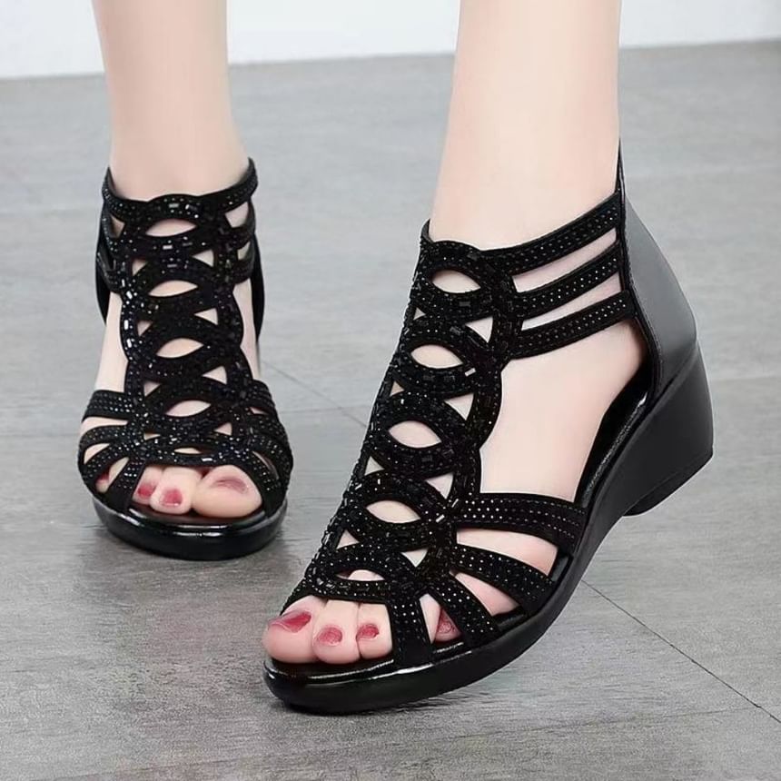 Heel Wedge Roman Rhinestone Sandals