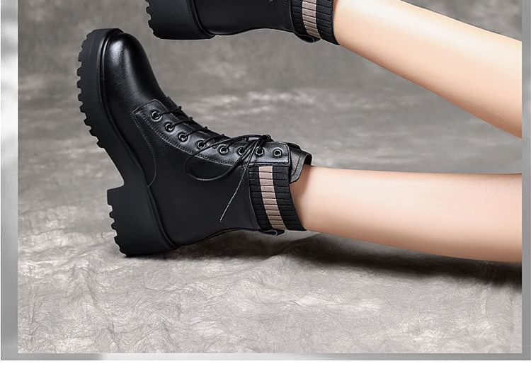 Heel Boots Chunky Short Lace-Up Platform