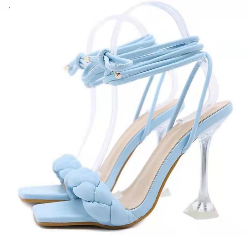 Sandals Braided Heel High Square-Toe