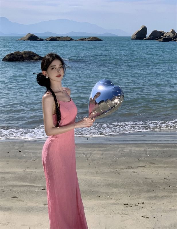 Maxi Plain Strap Spaghetti Dress Mermaid