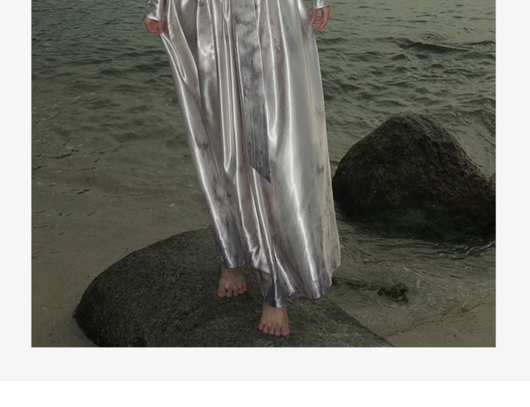 Cutout Long-Sleeve A-Line Dress Maxi V-Neck