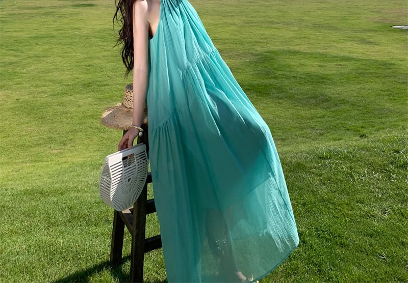 Sleeveless Plain Dress Maxi A0-Line