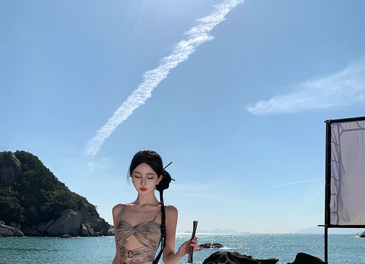 Set: A-Line Top Crop + Tie High Dye Maxi Skirt Waist Camisole