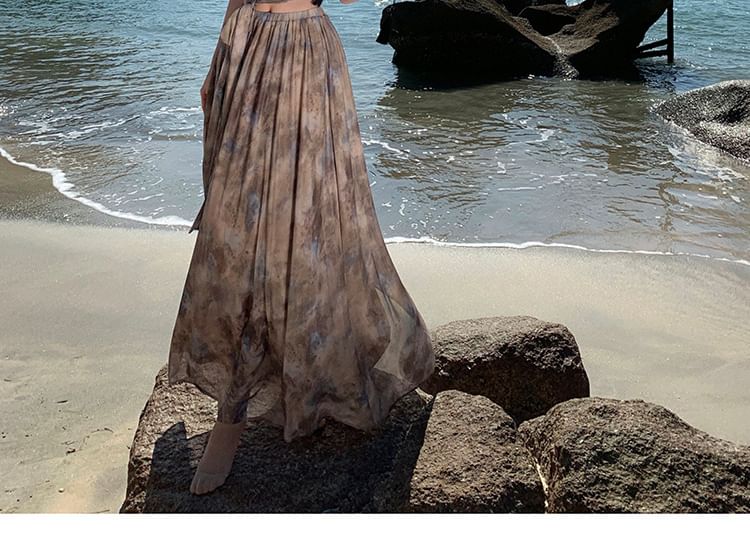 Set: A-Line Top Crop + Tie High Dye Maxi Skirt Waist Camisole