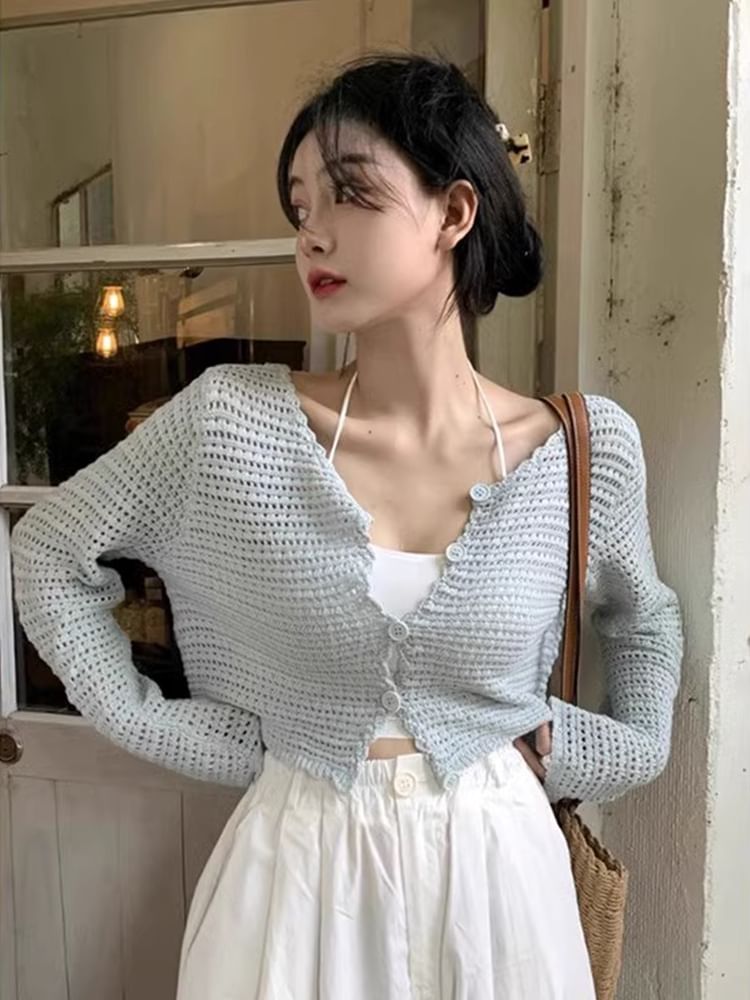 Plain Top Crop V-Neck