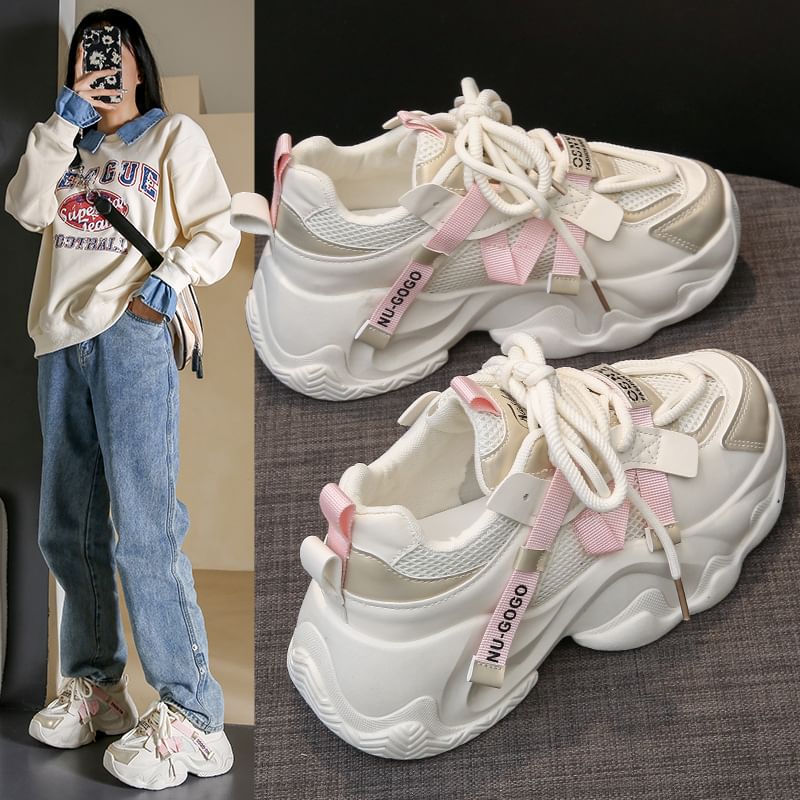 Mesh Platform Sneakers Lace-Up Panel