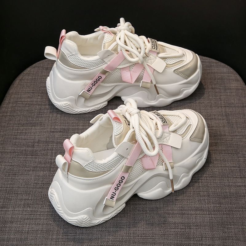 Mesh Platform Sneakers Lace-Up Panel