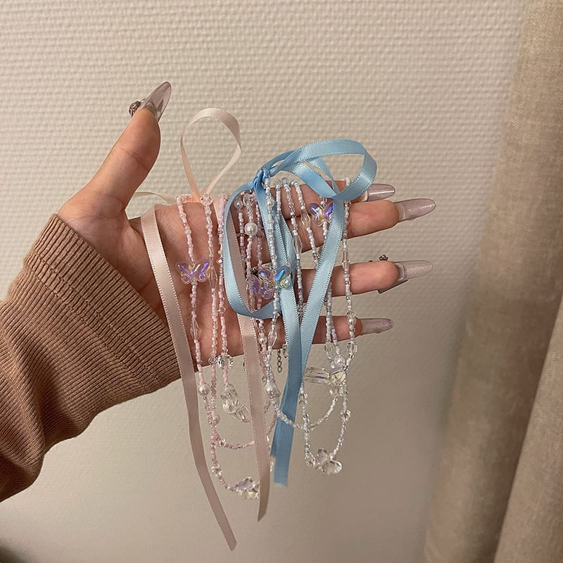 Butterfly Layered Ribbon Necklace Bead