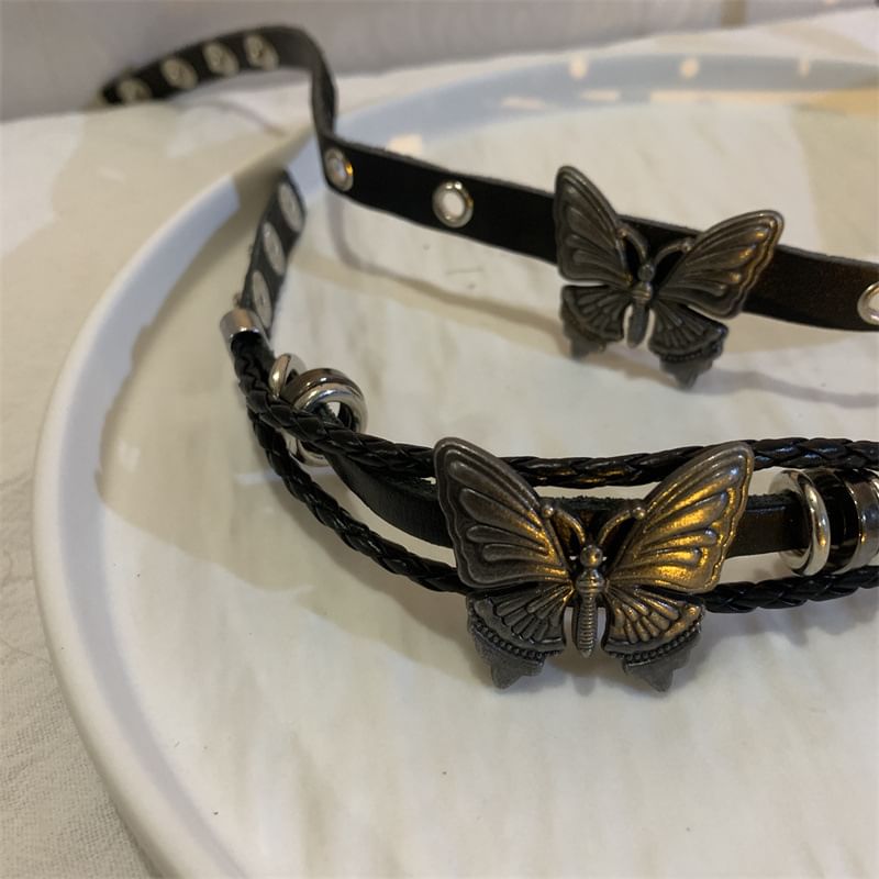 / Butterfly Faux Choker Leather Bracelet