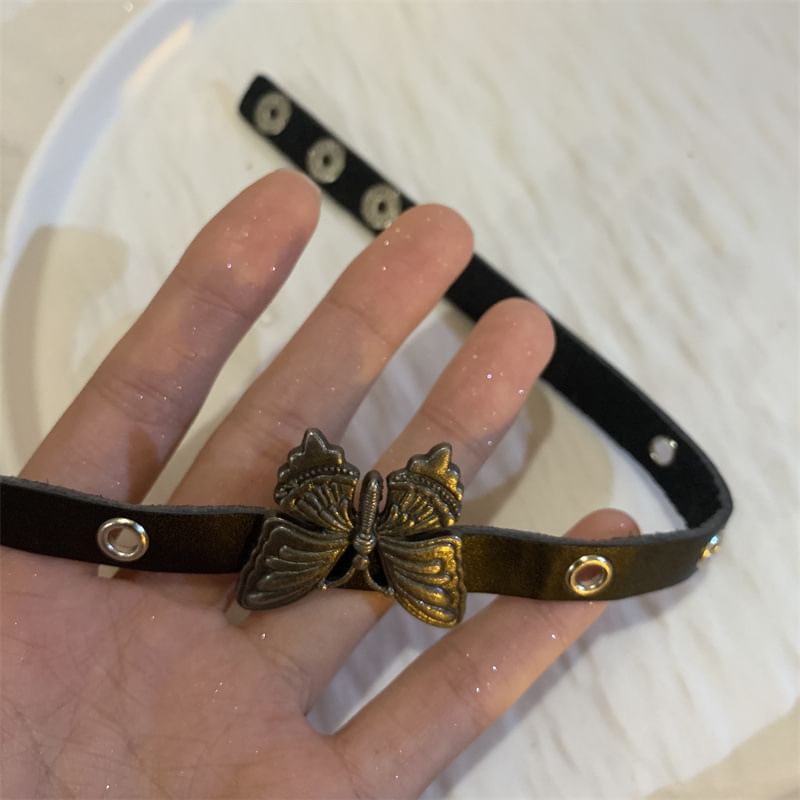 / Butterfly Faux Choker Leather Bracelet
