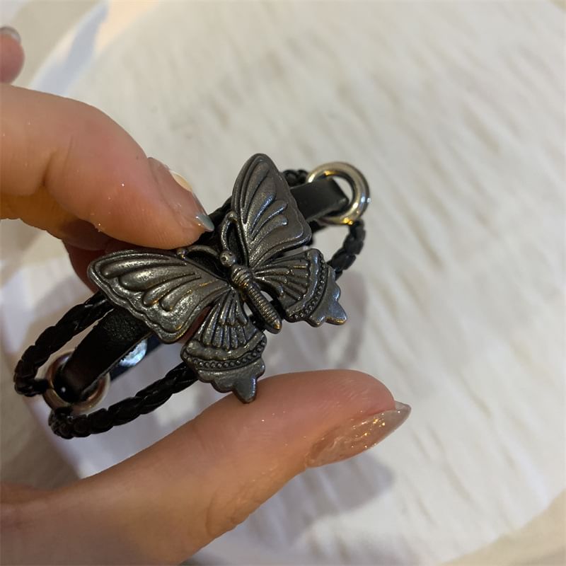 / Butterfly Faux Choker Leather Bracelet