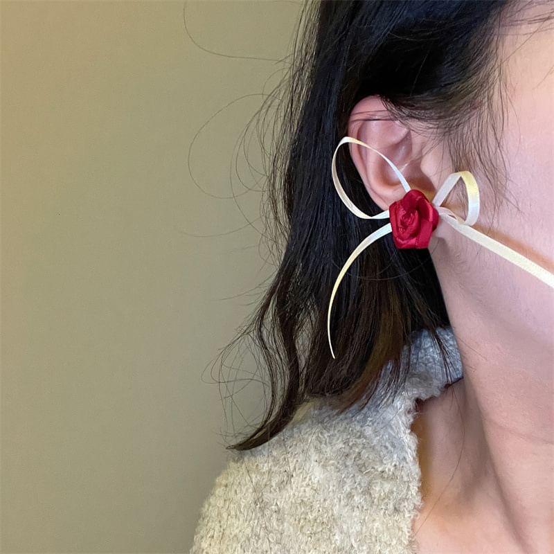 Ribbon Rose Earring Stud