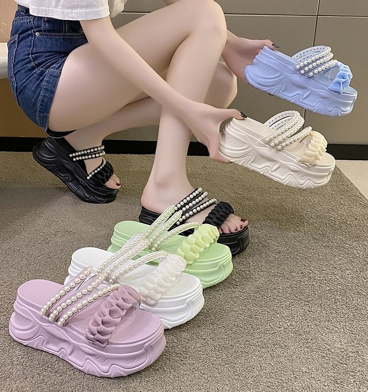 Faux Pearl Platform Sandals