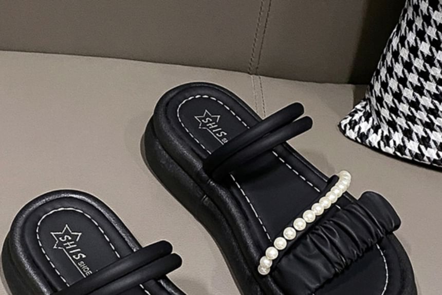 Faux Platform Slide Pearl Sandals