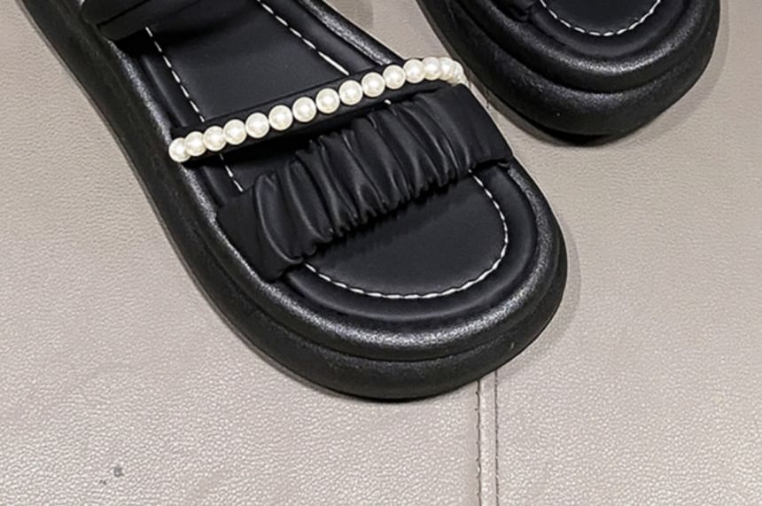 Faux Platform Slide Pearl Sandals