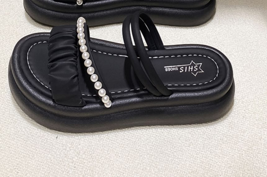 Faux Platform Slide Pearl Sandals