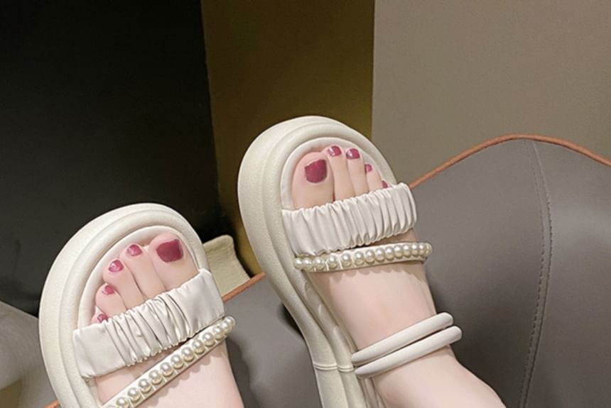 Faux Platform Slide Pearl Sandals