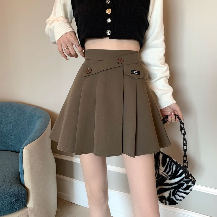 High Waist Applique Pleated Mini A