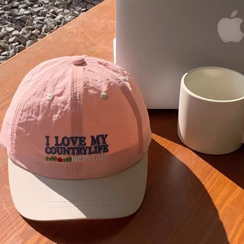 Embroidered Brim Short Panel Lettering Cap Color