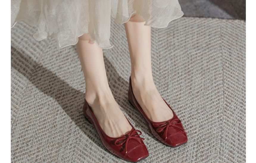 Leather Flats Faux Bow