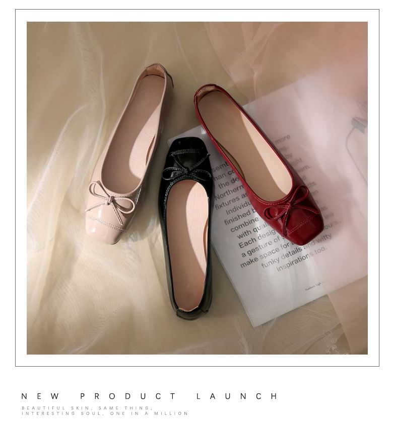 Leather Flats Faux Bow