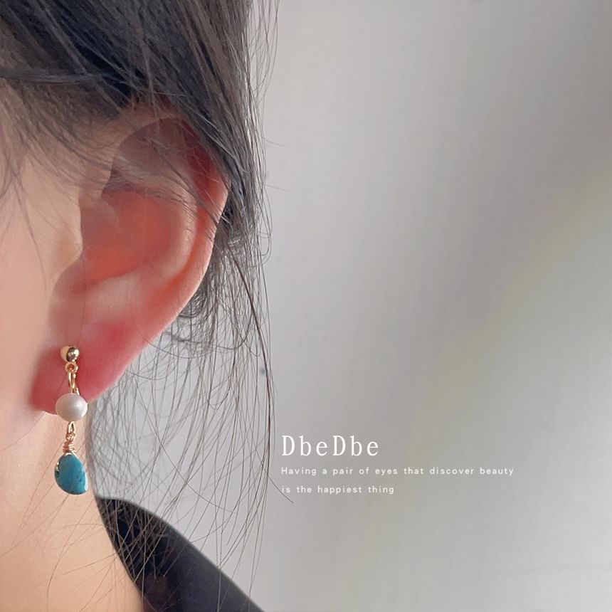 Freshwater Turquoise Drop Alloy Earring Pearl