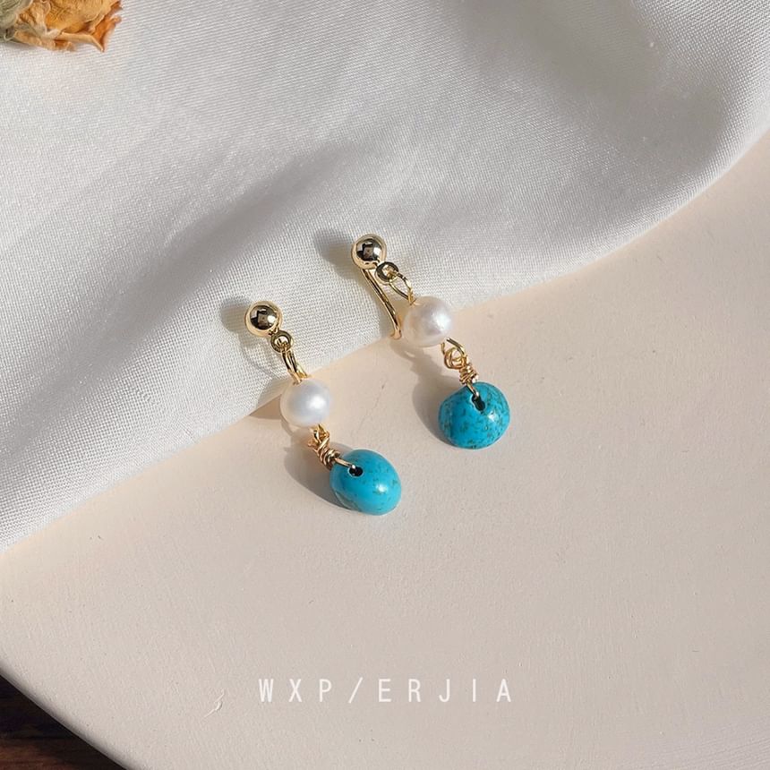 Freshwater Turquoise Drop Alloy Earring Pearl
