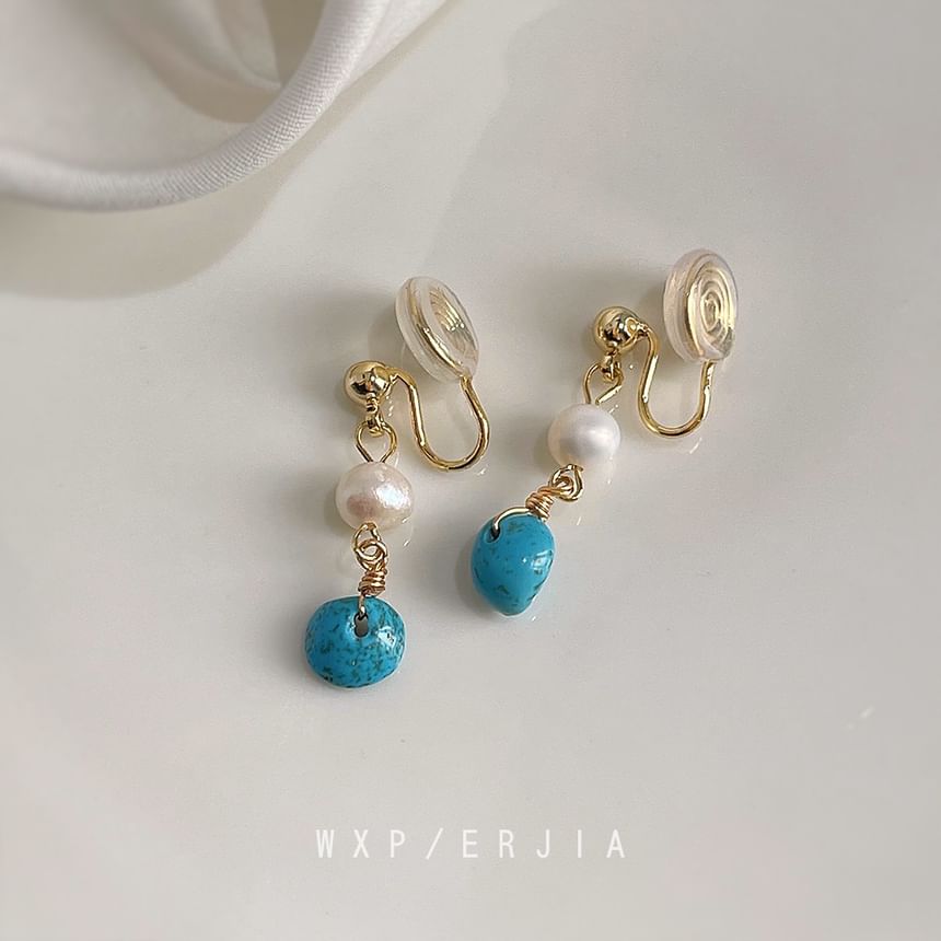 Freshwater Turquoise Drop Alloy Earring Pearl