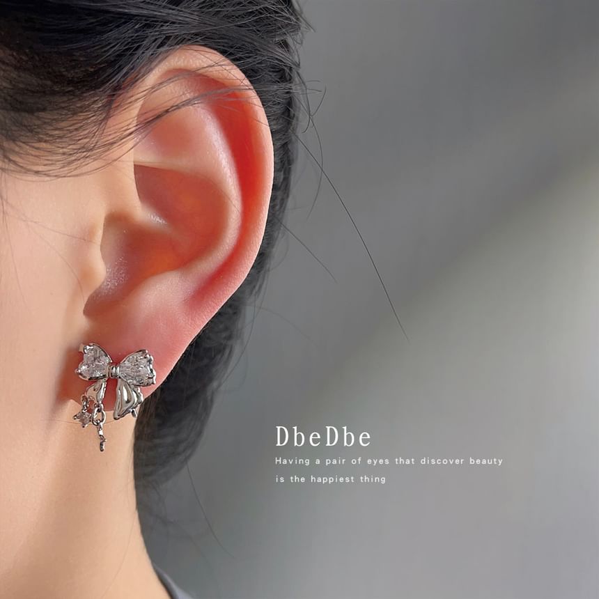 Rhinestone Alloy Earring Drop Bow