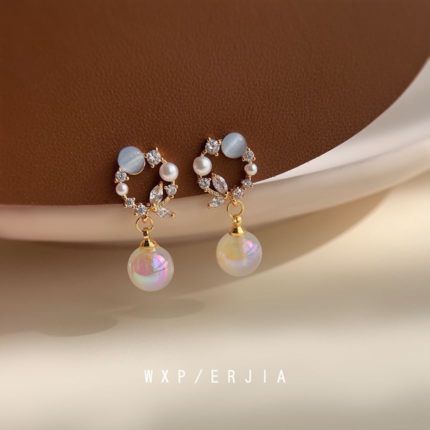 Rhinestone Earring Alloy Faux Drop Pearl