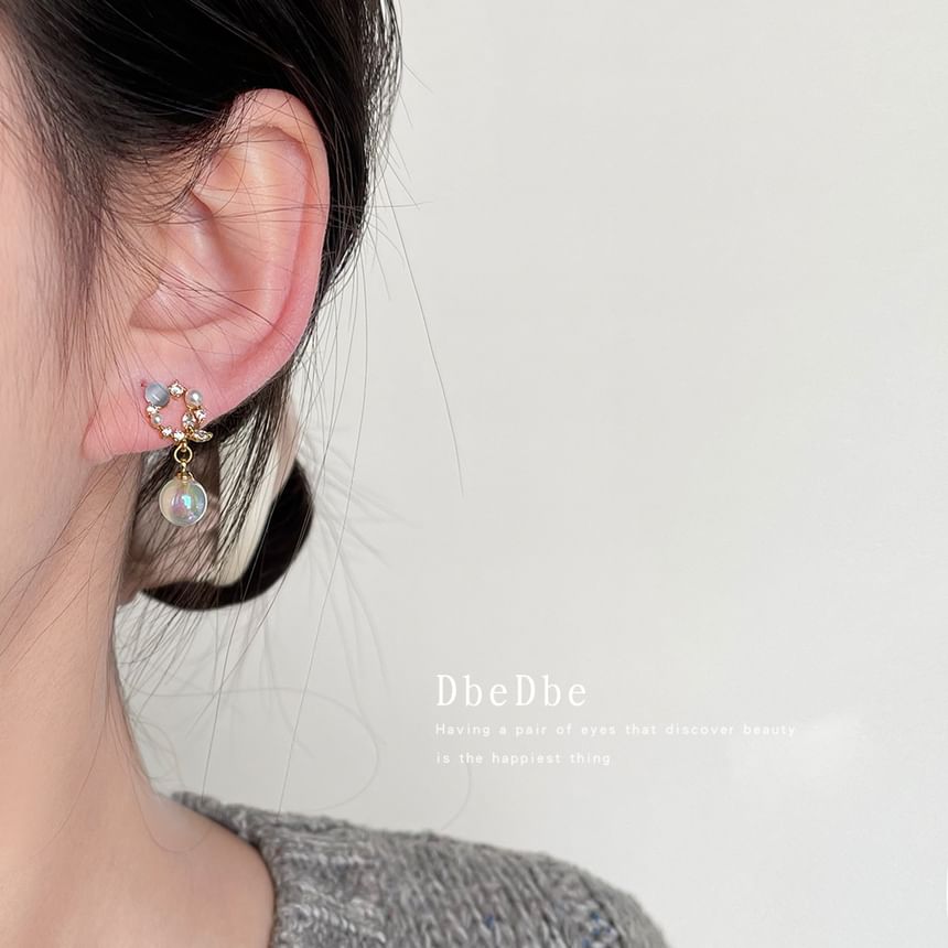 Rhinestone Earring Alloy Faux Drop Pearl