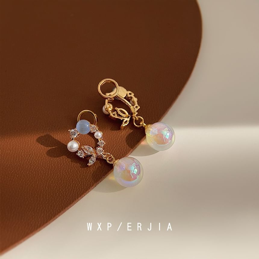 Rhinestone Earring Alloy Faux Drop Pearl