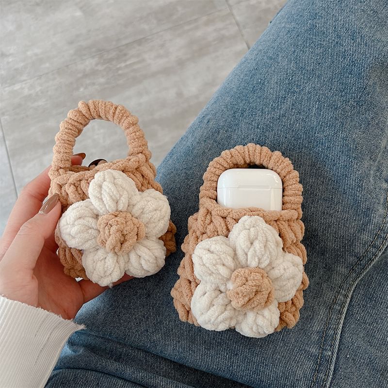 Pouch Floral Earphone Case Knit