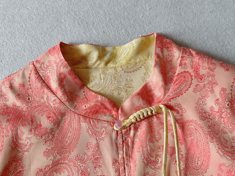 Traditional Chinese Stand Collar Paisley Jacquard Frog Buttoned Jacket