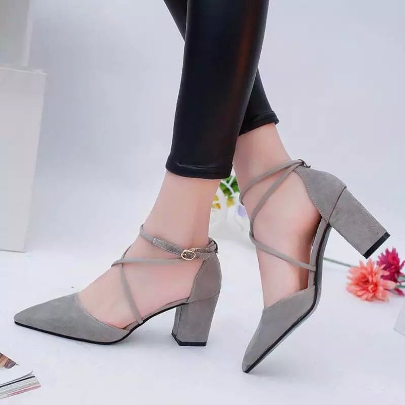 Strap Ankle Pointed Heel Chunky Sandals