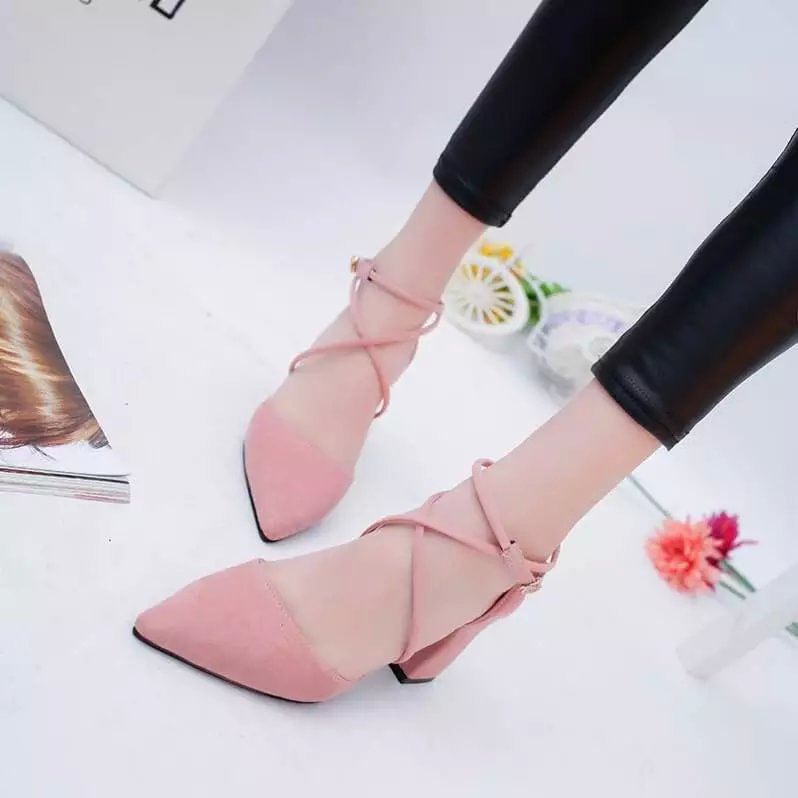 Strap Ankle Pointed Heel Chunky Sandals
