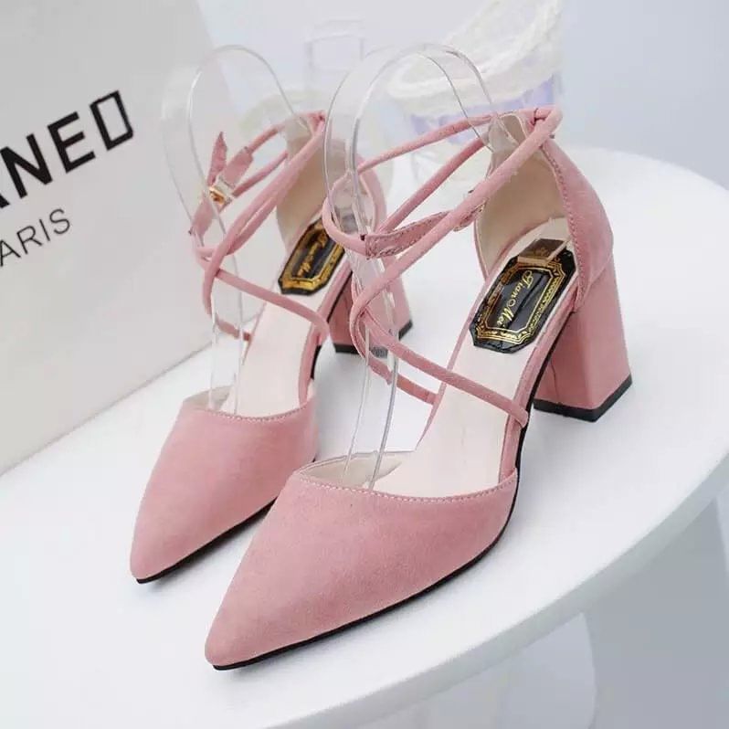 Strap Ankle Pointed Heel Chunky Sandals