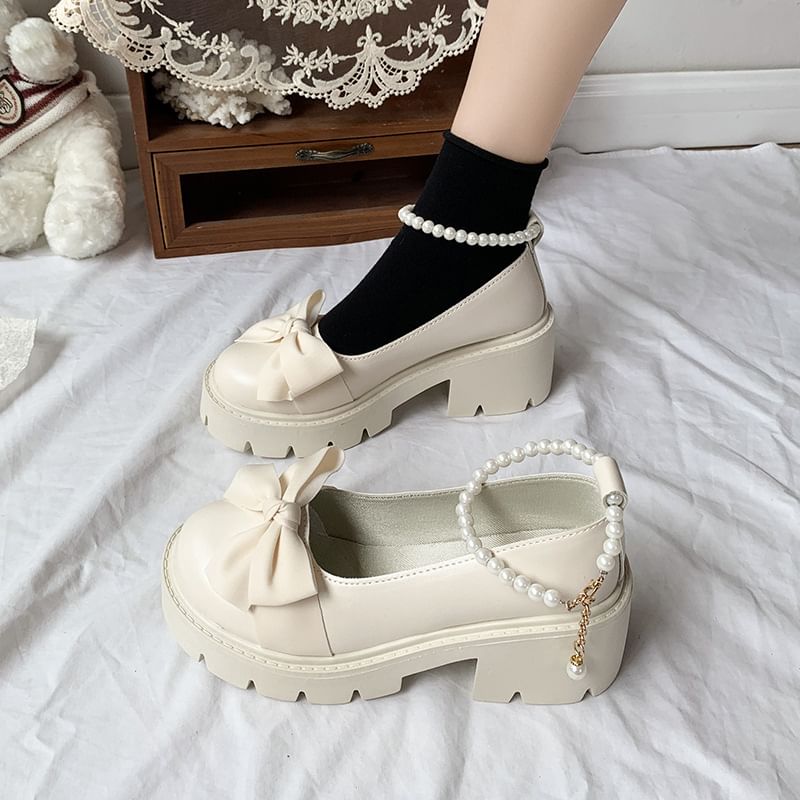 Heel Strap Loafers Ankle Bow Chunky Platform