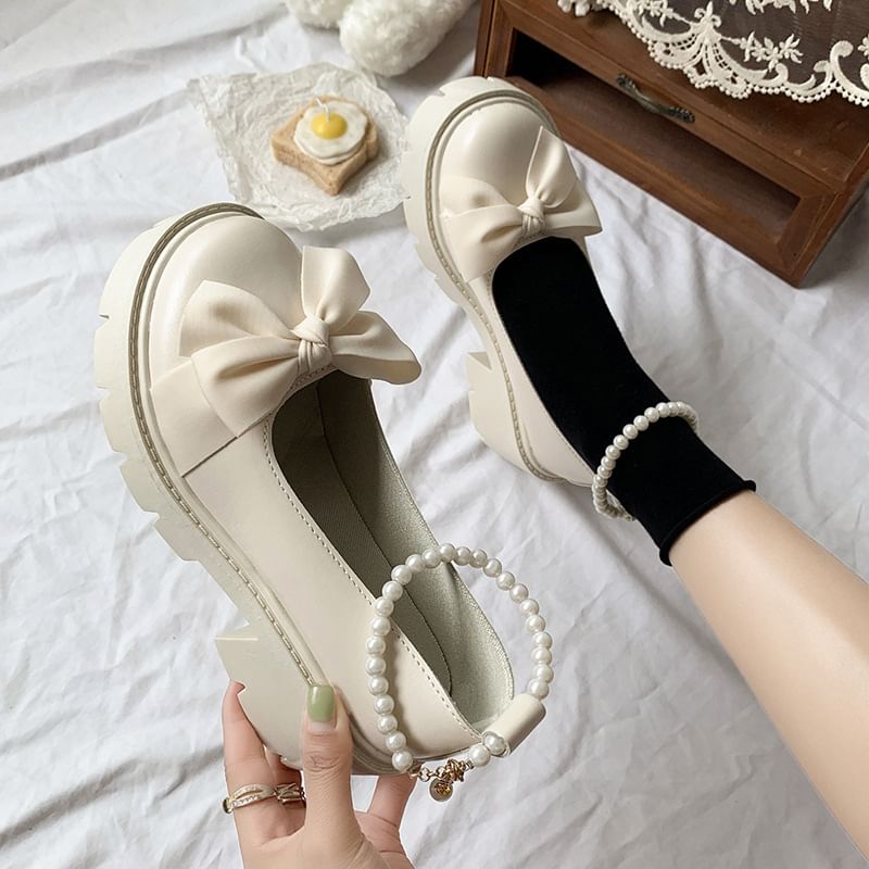 Heel Strap Loafers Ankle Bow Chunky Platform