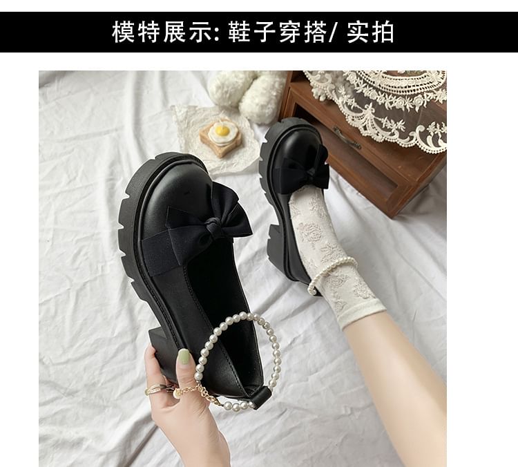 Heel Strap Loafers Ankle Bow Chunky Platform