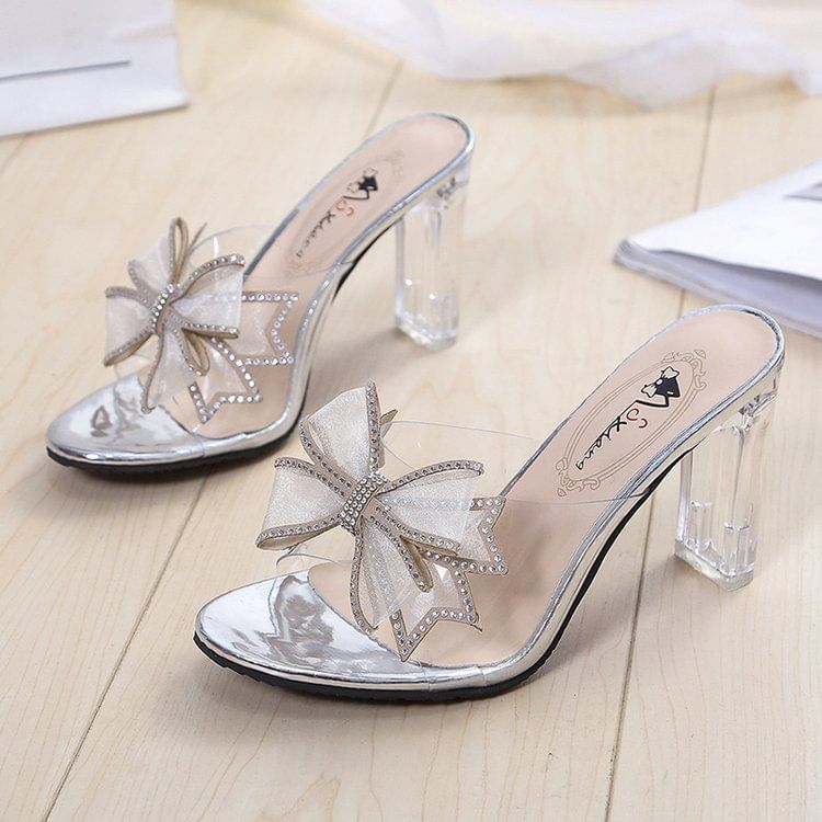 Heel Sandals Bow Chunky Slide