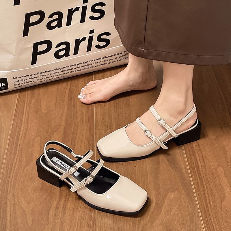Sandals Block Square-Toe Heel Buckled Slingback